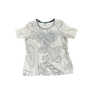 Y2K- Gerry Weber- Tshirt- Cream Tan- Black Design Metal Accents- Sz 10
